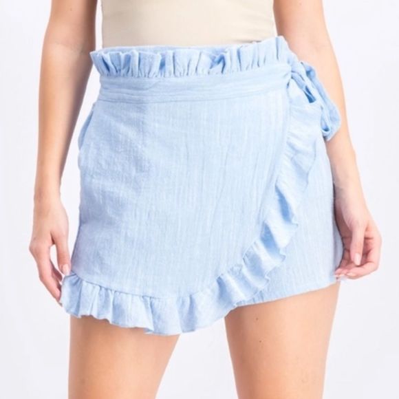 Misa Los Angeles Pants - Misa Los Angeles light blue ruffle skirt / skort
